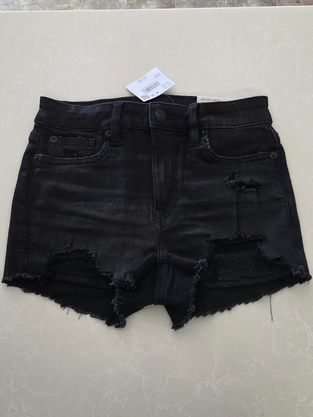 American Eagle Women’s Black Distressed Denim Shorts, SZ 00, BNWT